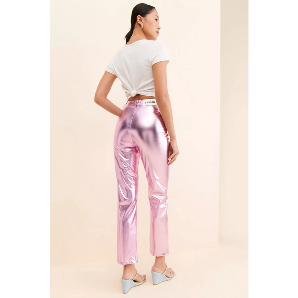 LAAGAM Pink Metallic Straight Leg Pants S